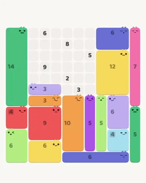 MeowBlock Level 84 after step 17, placing the 3-cell horizontal block at the middle-left area