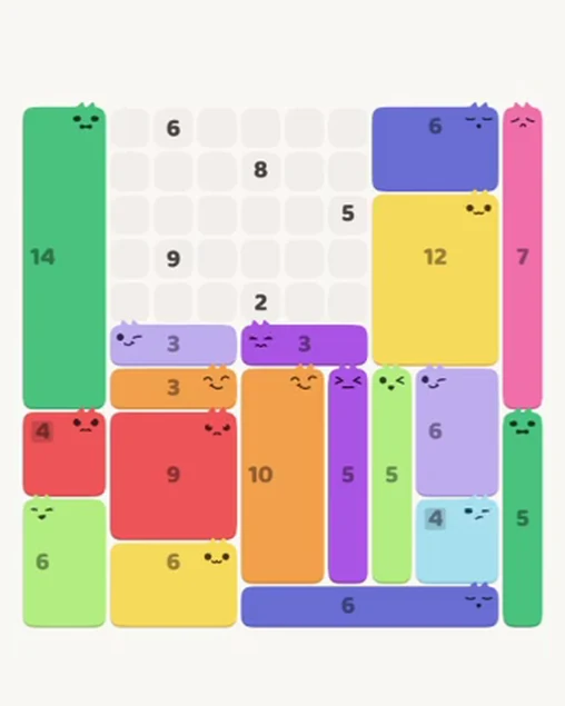 MeowBlock Level 84 after step 18, placing the 3-cell horizontal block at the middle center