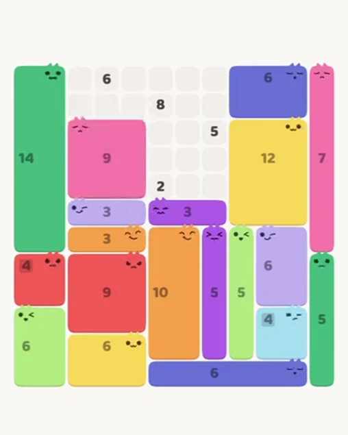 MeowBlock Level 84 after step 19, placing the 9-cell square block at the upper-left area
