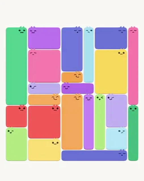 MeowBlock Level 84 after step 23, placing the 6-cell rectangular block at the upper-left area