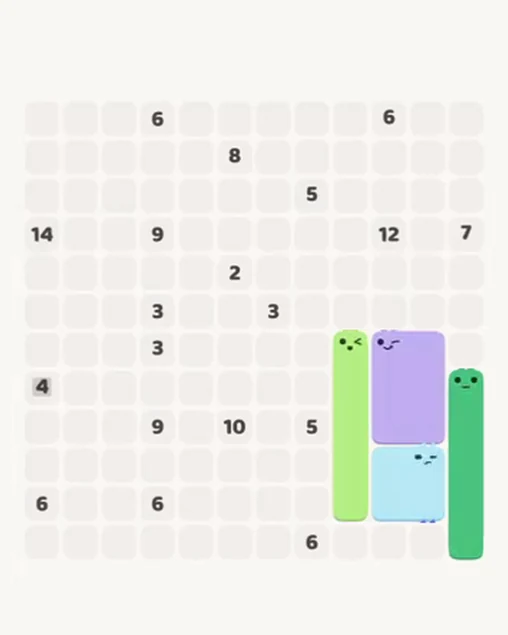 MeowBlock Level 84 after step 4, placing the 5-cell vertical block at the lower-right area