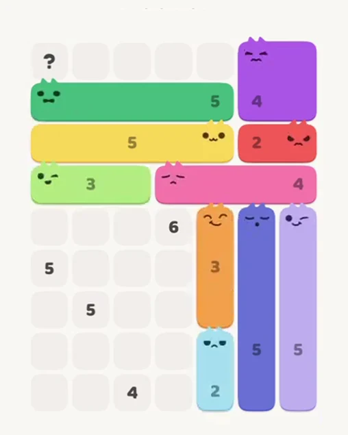 MeowBlock Level 85 after step 10, placing the 2-cell vertical block at the lower-right area