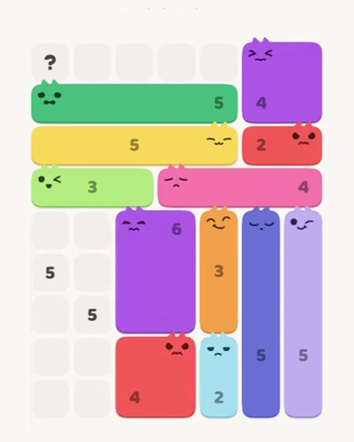 MeowBlock Level 85 after step 12, placing the 6-cell rectangular block at the lower center