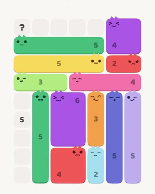 MeowBlock Level 85 after step 13, placing the 5-cell vertical block at the lower-left area