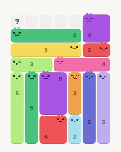 MeowBlock Level 85 after step 14, placing the 5-cell vertical block at the lower-left area