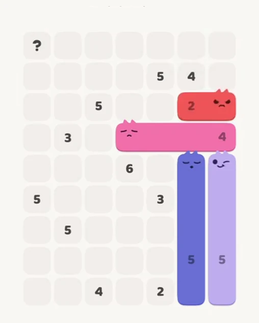 MeowBlock Level 85 after step 4, placing the 2-cell horizontal block at the upper-right area