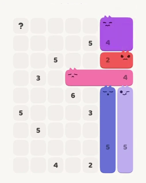MeowBlock Level 85 after step 5, placing the 4-cell square block at the upper-right area