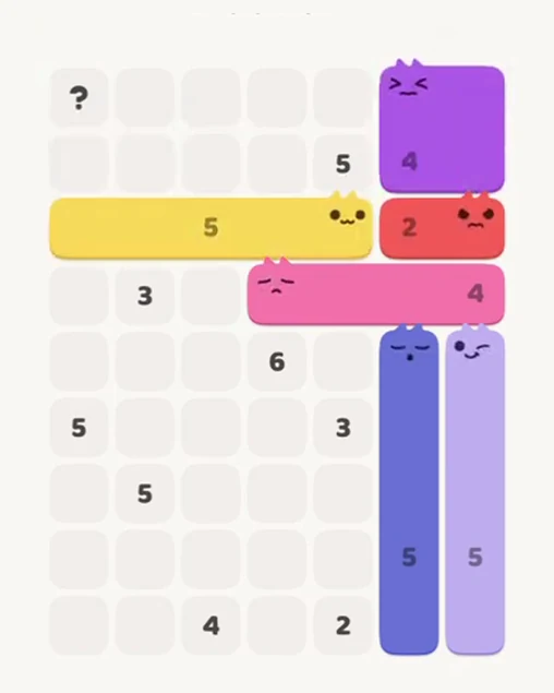 MeowBlock Level 85 after step 6, placing the 5-cell horizontal block at the upper center