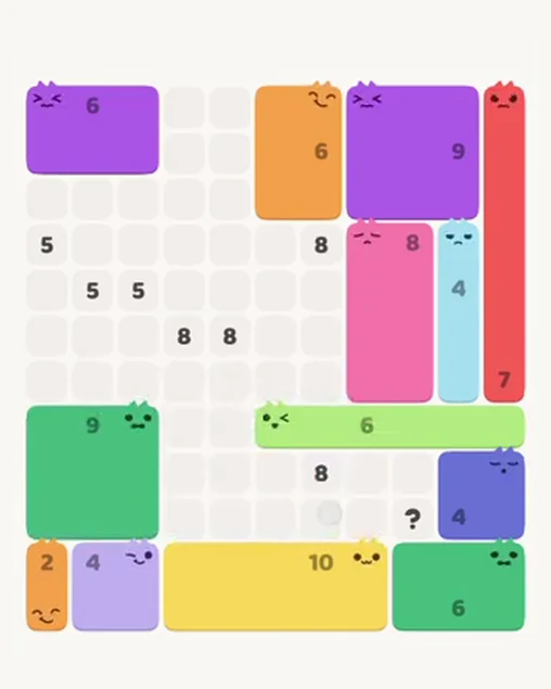 MeowBlock Level 86 after step 13, placing the 9-cell square block at the lower-left area