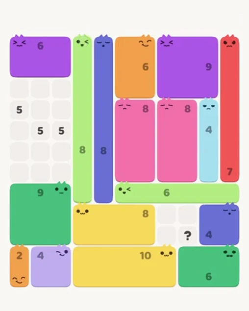 MeowBlock Level 86 after step 17, placing the 8-cell vertical block at the middle center