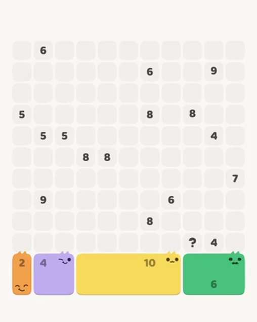 MeowBlock Level 86 after step 4, placing the 6-cell rectangular block at the lower-right area