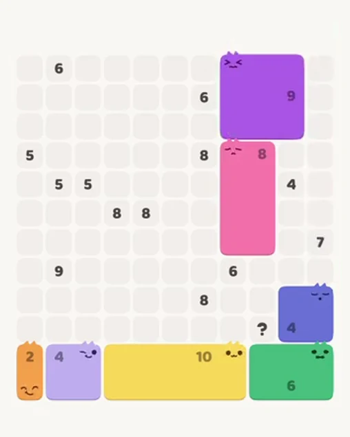 MeowBlock Level 86 after step 7, placing the 9-cell square block at the upper-right area