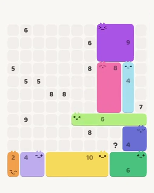 MeowBlock Level 86 after step 9, placing the 6-cell horizontal block at the lower-right area