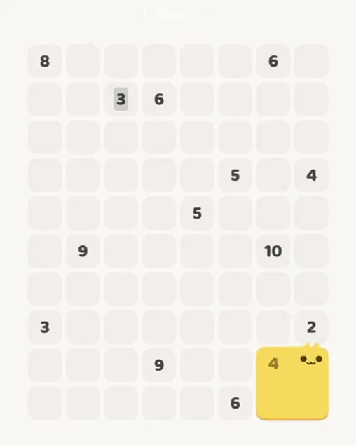 MeowBlock Level 87 after step 1, placing the 4-cell square block at the lower-right area