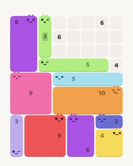 MeowBlock Level 87 after step 11, placing the 5-cell horizontal block at the middle center