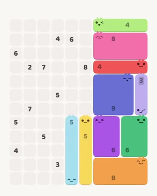 MeowBlock Level 88 after step 10, placing the 5-cell vertical block at the lower center