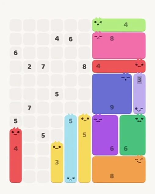 MeowBlock Level 88 after step 12, placing the 4-cell vertical block at the lower-left area