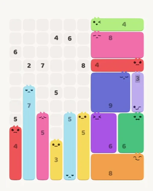 MeowBlock Level 88 after step 14, placing the 5-cell vertical block at the lower-left area
