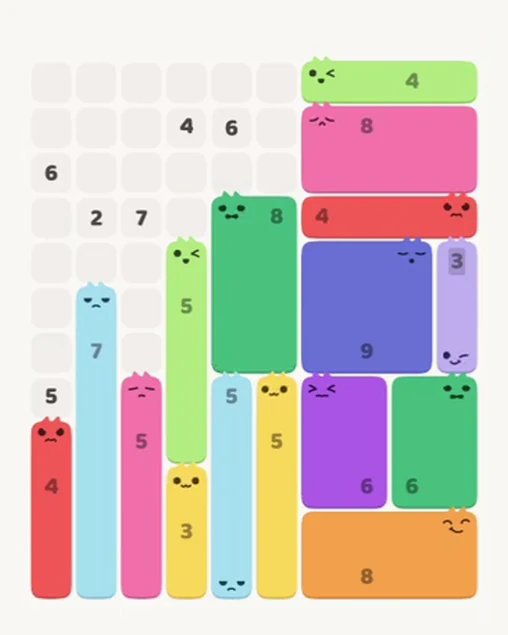 MeowBlock Level 88 after step 16, placing the 8-cell rectangular block at the middle center