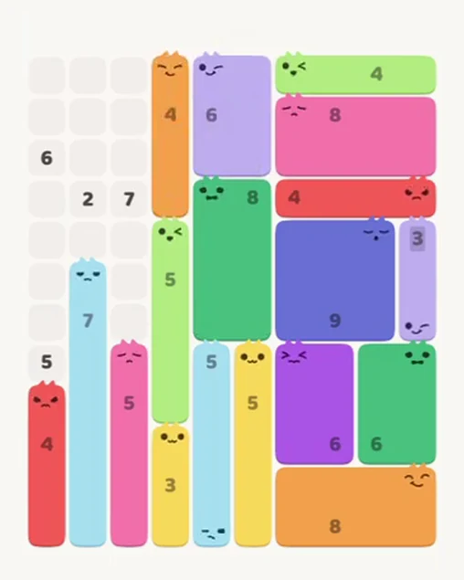 MeowBlock Level 88 after step 18, placing the 4-cell vertical block at the upper center