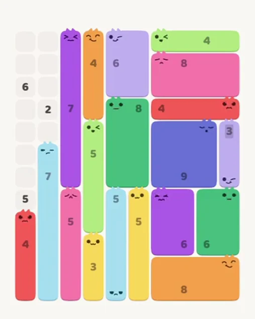MeowBlock Level 88 after step 19, placing the 7-cell vertical block at the upper-left area
