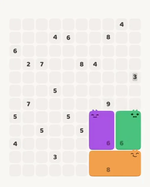 MeowBlock Level 88 after step 3, placing the 6-cell rectangular block at the lower-right area