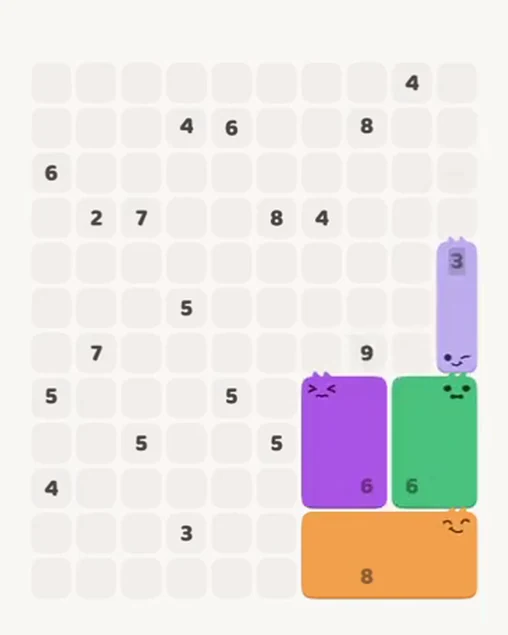 MeowBlock Level 88 after step 4, placing the 3-cell vertical block at the middle-right area