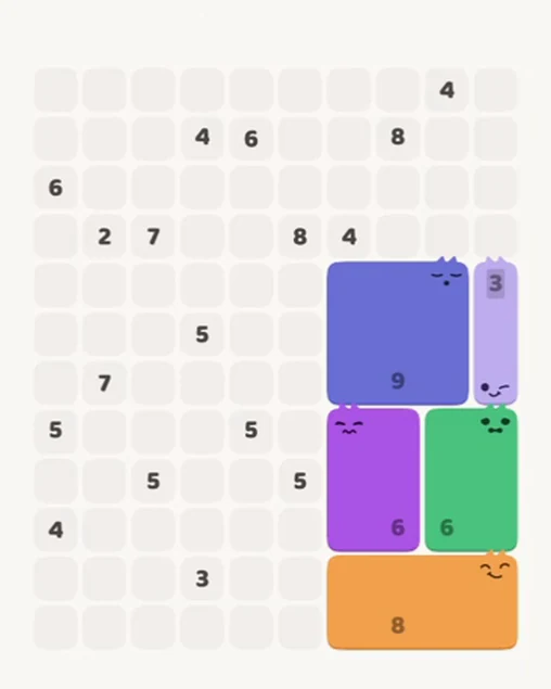 MeowBlock Level 88 after step 5, placing the 9-cell square block at the middle-right area