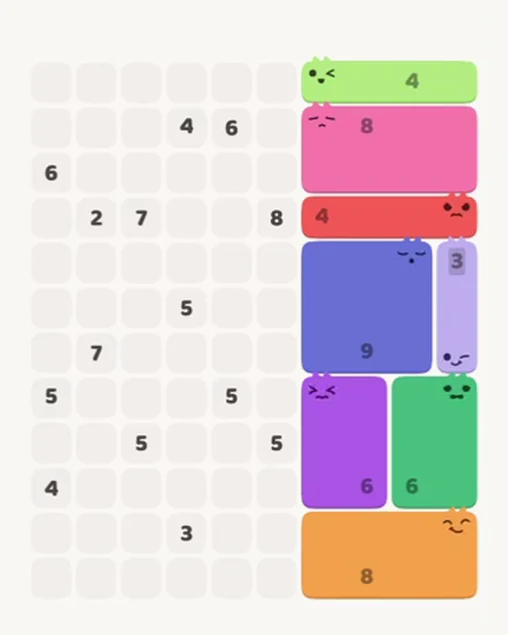 MeowBlock Level 88 after step 8, placing the 4-cell horizontal block at the upper-right area