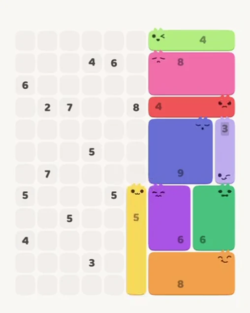 MeowBlock Level 88 after step 9, placing the 5-cell vertical block at the lower center