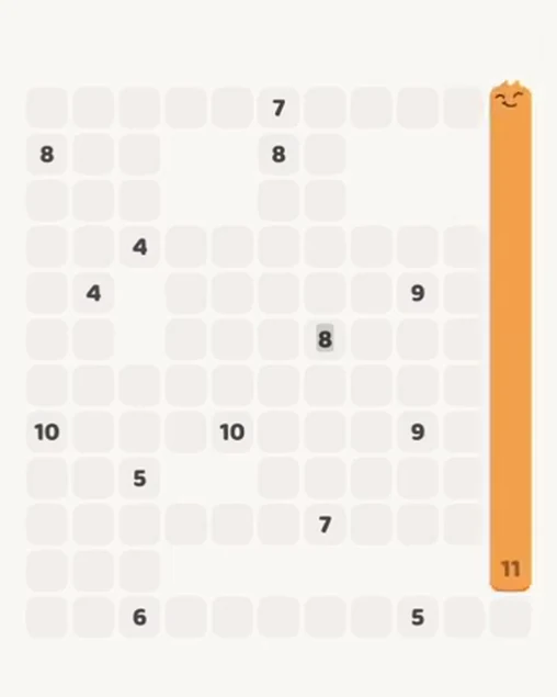MeowBlock Level 89 after step 1, placing the 11-cell vertical block at the middle-right area