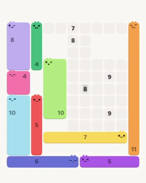 MeowBlock Level 89 after step 10, placing the 4-cell square block at the middle-left area