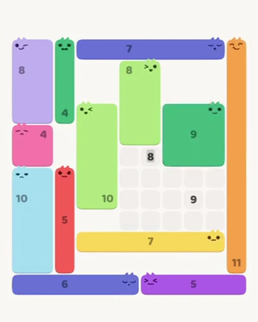 MeowBlock Level 89 after step 13, placing the 9-cell square block at the middle-right area