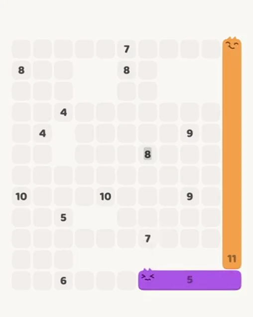 MeowBlock Level 89 after step 2, placing the 5-cell horizontal block at the lower-right area