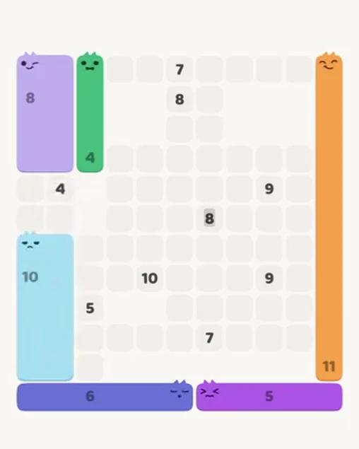 MeowBlock Level 89 after step 6, placing the 10-cell rectangular block at the lower-left area