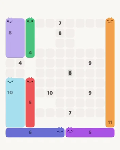 MeowBlock Level 89 after step 7, placing the 5-cell vertical block at the lower-left area