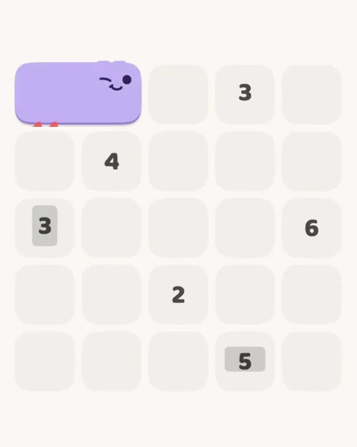 MeowBlock Level 9 after step 1, placing the 2-cell horizontal block at the upper-left area