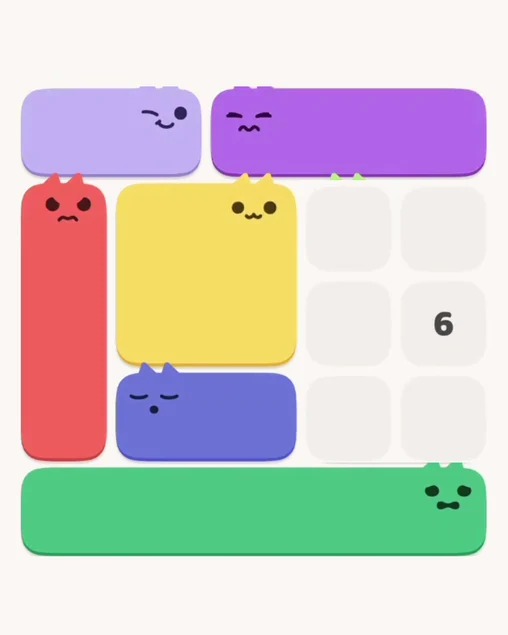 MeowBlock Level 9 after step 6, placing the 4-cell square block at the middle center