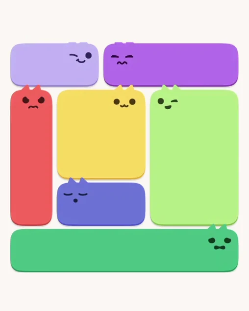 MeowBlock Level 9 after step 7, placing the 6-cell rectangular block at the middle-right area