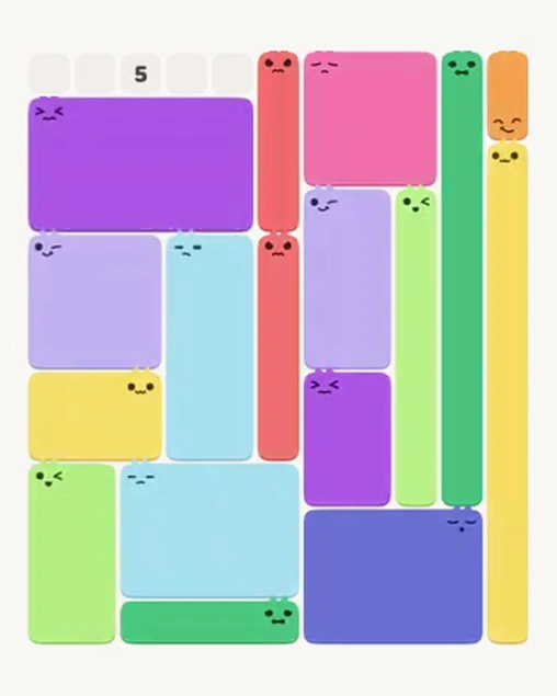 MeowBlock Level 90 after step 17, placing the 15-cell rectangular block at the upper-left area