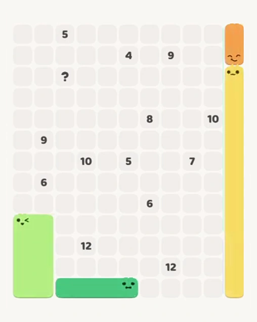 MeowBlock Level 90 after step 4, placing the 2-cell vertical block at the upper-right area