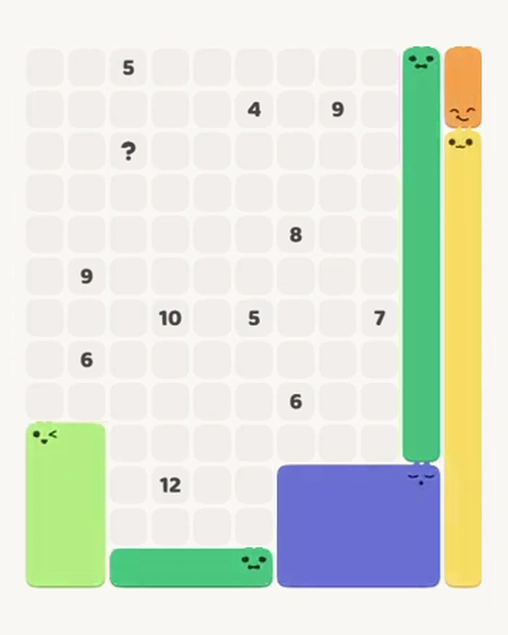 MeowBlock Level 90 after step 6, placing the 12-cell rectangular block at the lower-right area