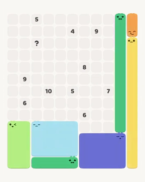 MeowBlock Level 90 after step 7, placing the 12-cell rectangular block at the lower center