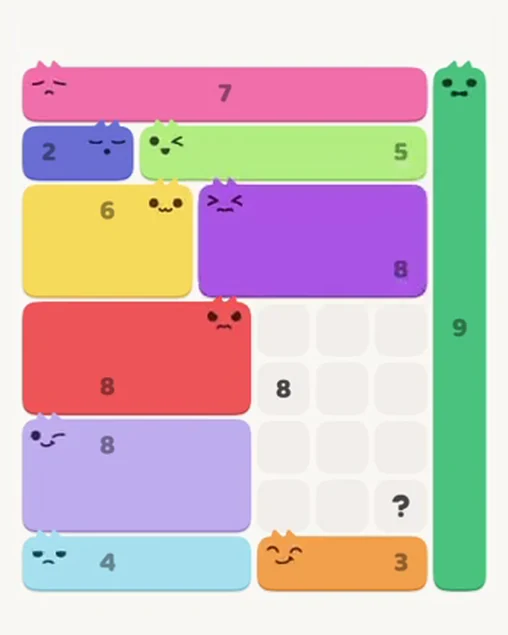 MeowBlock Level 91 after step 10, placing the 8-cell rectangular block at the middle-right area