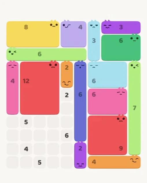 MeowBlock Level 92 after step 16, placing the 2-cell vertical block at the lower center
