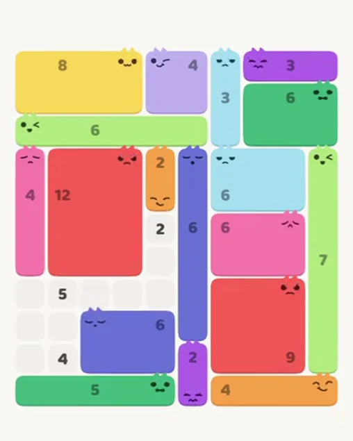 MeowBlock Level 92 after step 18, placing the 6-cell rectangular block at the lower center