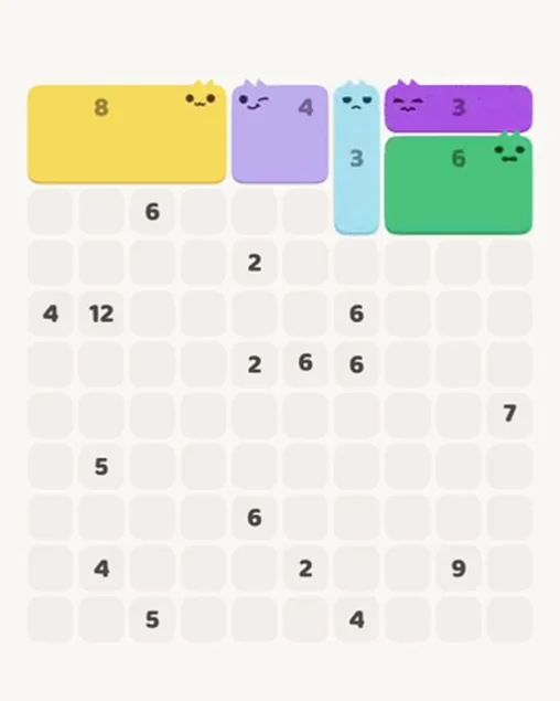 MeowBlock Level 92 after step 5, placing the 6-cell rectangular block at the upper-right area