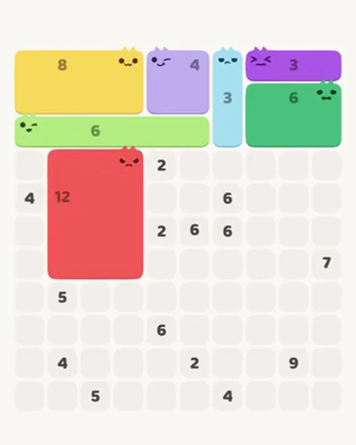 MeowBlock Level 92 after step 7, placing the 12-cell rectangular block at the middle-left area