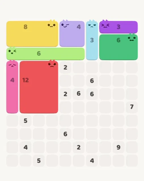 MeowBlock Level 92 after step 8, placing the 4-cell vertical block at the middle-left area
