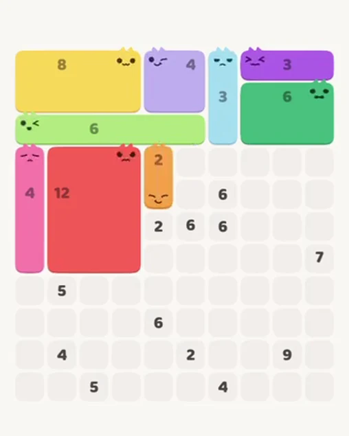 MeowBlock Level 92 after step 9, placing the 2-cell vertical block at the middle center